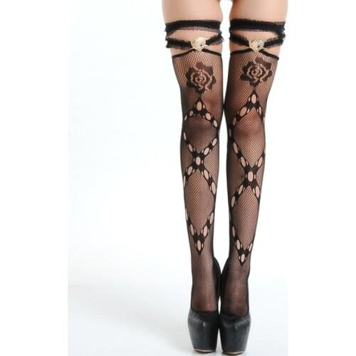 Flowers Women Lace Stockings Sexy Black Thigh High Stockings Transparent Nylon Silk Fishnet Carnival Stocking Women Lingerie