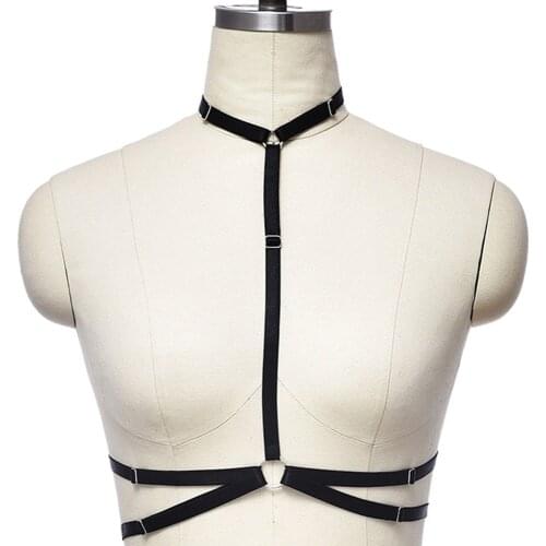 Goth Elastic Body Cage Women Rave Body Harness Bra Fetish Wear Adjustable Sexy Lingerie Black Bondage Body Harness