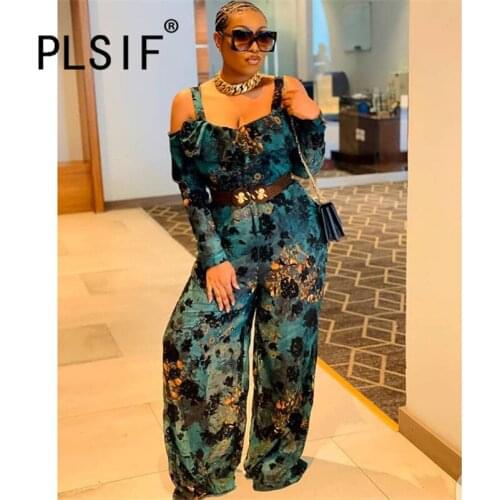 Women Sexy African Style Romper Jumpsuit Strap Beach Casual Print Overalls Full Length Playsuits