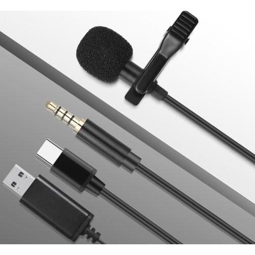 1.5m 3.5mm Jack USB Type C Mini Clip-On Lavalier Lapel Microphone Recording Microphone For Mobile Phone Laptop Microphone