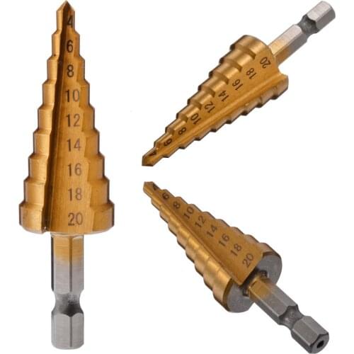 1Pcs 4-20mm 4-32mm Titanium Coated Step Drill Bit High Speed Steel Hole Cutter Set Step Drill Bits For Steel Wood Plastic