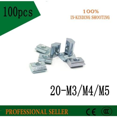 100pcs 20-M3 20-M4 20-M5 T sliding nuts block square nut carbon steel for 2020 series slot 6 aluminum profile connectors