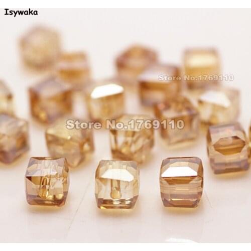 Isywaka 100pcs Champagne Color Square 6mm Austria Crystal Beads charm Glass Beads Loose Spacer Bead for DIY Jewelry Making