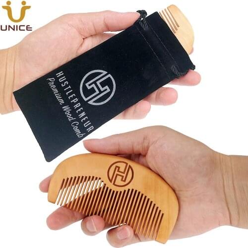 100pcs/lot Wooden Combs w/ Velvet Bag with Customized LOGO Wood Hair Comb Beard Comb for Men Women Barber Shop Promotion Gifts