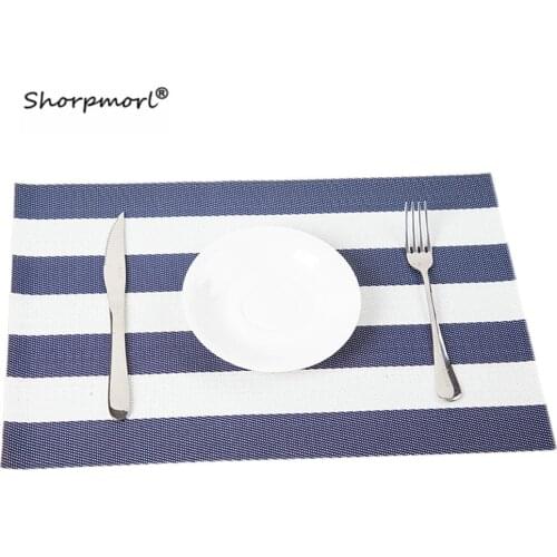 12x18 Inch Stripe Dining Table Placemats Stain Resistant Anti-slip Rectangle PVC Coaster Pad Home Decor Vinyl Food Mats