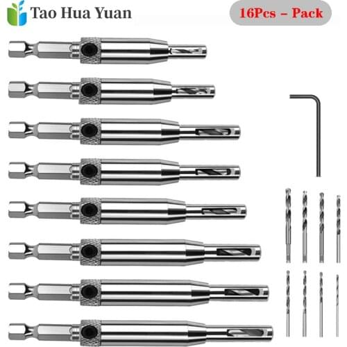 16pcs Self Centering Drill Bits Woodworking Tools Doors Window Self Centering Hinge Tapper Core Drill Bit Set Hole Puncher Set A