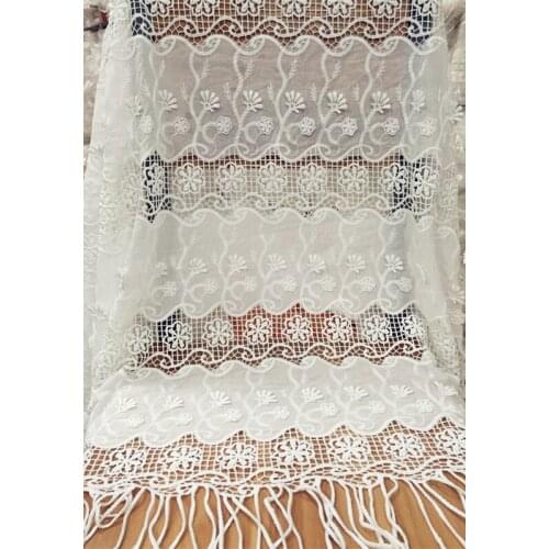 3D Flower Cotton lace fabric Exquisite Hollow out Lace Fabric with Tassel For DIY Costume Bridal Gowns Boho wedding Dress 1 yard