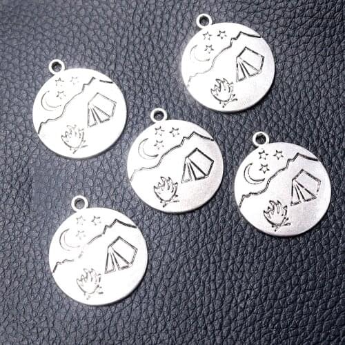8pcs Silver Plated Outdoor Camping Style Metal Tag Charm Alloy Pendant DIY Necklace Keychain Jewelry Handicraft Making 29*25mm