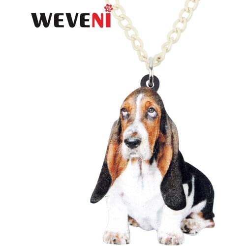 WEVENI Acrylic Basset Hound Dog Necklace Pendant Chain Collar Animal Jewelry For Women Girls Pet Lovers Gifts Accessories Bijoux