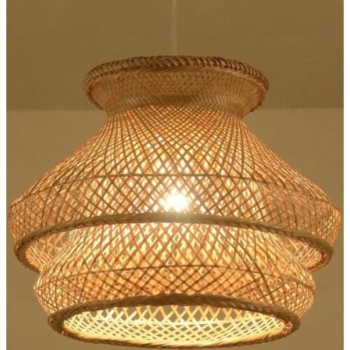 Bamboo Wicker Rattan Shade Chandelier Light Fixture Japanese Vintage Asian Creative Hanging Ceiling Lamp Dining Table Study Room