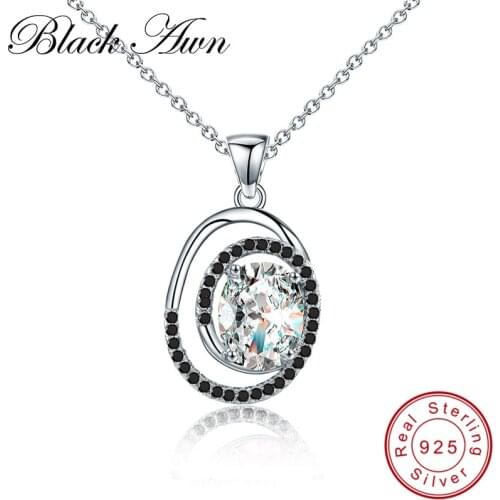 [BLACK AWN] 100% Real 925 Sterling Silver Fine Jewelry Trendy Engagement Necklaces for Women Wedding Pendants P108