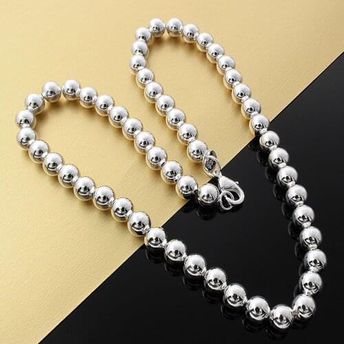 Classic brands 8MM bead chain 925 Sterling Silver Necklace for woman men high quality Fashion party wedding Jewelry Holiday gift