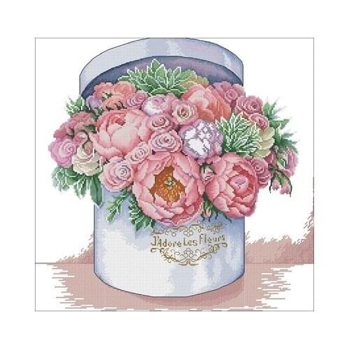 Flower Ranunculus in the Box Needlework,For Embroidery,DIY 14CT Unprinted Arts Cross stitch kits Set Cross-Stitching Home Decor