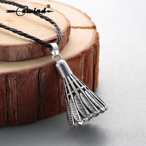Cxwind Vintage Badminton Shape Pendant Necklace Rope Band Necklaces Feather Necklace for Men Women Sports Fitness Lover Jewelry
