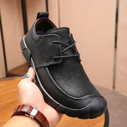 Breathable British Genuine Leather Mens Sewing Balck Casual Shoes Autumn New Full-Grain Men Stitching Luxury Designer Shoes
