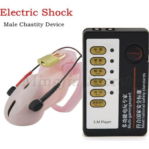 Electric Shock Male Chastity Devices with Lock Cock Cage Electro Shock Penis Cock Dick Vibrators Adult Games Sex Toys For Men