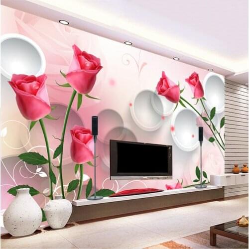 Chinese 3d hotel bedroom living room TV background wallpaper wedding room decoration wallpaper rose flower home decoration