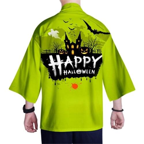 Happy Halloween 3d Print Fashion Hip Hop Kimono Shirt Men Seven Point Sleeve Tops Casual Unisex Cool Cardigan Jackets Streetwear