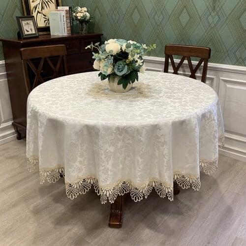 Round TableCloth Art Household Lace Round Table European Table Cloth Simple Solid Color Household TableCloths Dust Cover