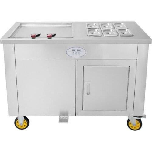 Square pan manual fried/roll fried ice cream machine with six toppings