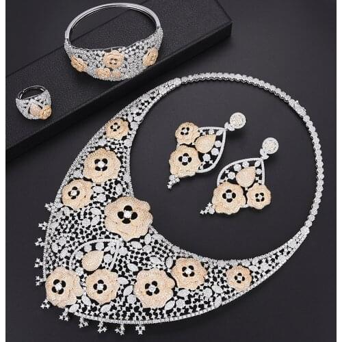 LARRAURI 2019 Fashion Jewelry Sets Cubic Zirconia Necklace/Earrings/Ring/Bracelet For Women Bridal Dubai Wedding Jewelry Sets