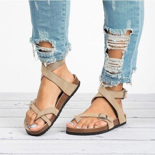 Summer Roman Beach Female Sandals Womens Roman Vintage Plus Size Leather Thick Bottom Clipped Toe Sandals Zapatillas Mujer