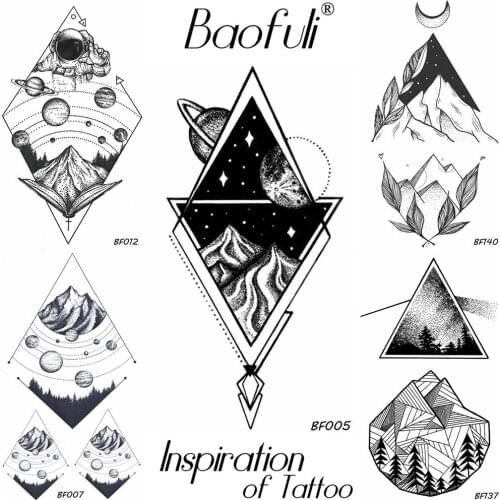 DIY Men Waterproof Temporary Tattoo Geometry Planets Starry Sky Mountain Arm Tatoo Black Triangle Diamond Tattoo Stickers Women