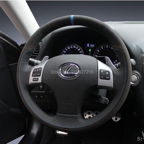 For Lexus IS250 2015 DIY Black Perforated Suede Leather Hand sewing Steering Wheel Wrap Cover