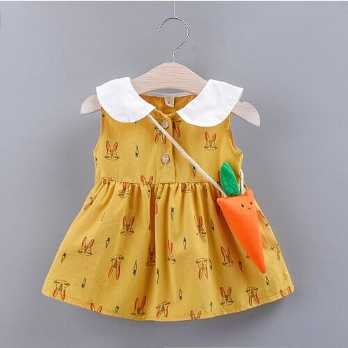 New Summer 2019 Girls Dresses Girls Sleeveless Carrot Print Cute Cotton Casual Princess Children Clothes Baby Girl Dress