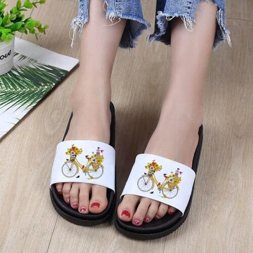 Shoes For Ladies Bicycle Pattern Home Indoor Slippers Female Cartoon Non-slip Flip Flops Beach Sandals For Women Plus Size 41