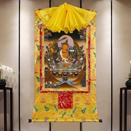 Wholesale Buddhist products 120cm Thang-ga Thangka HOME temple blese safe health Bodhisattva Manjusri guanyin Buddha painting