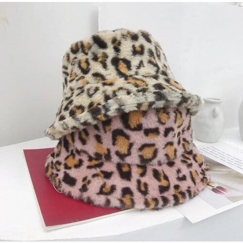 Autumn and Winter Classic Leopard Pattern Plush Thickened Basin Hat All-Matching Fashion Street Warm Fisherman Hat Fashion