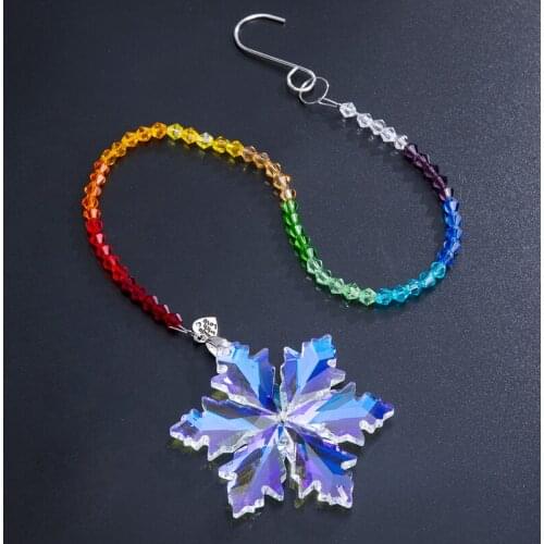 H&D Colorful Crystal Snowflake Pendant Chakra Suncatcher For Festival Christmas Tree Car Ornament Decorations Souvenir XMAS Gift
