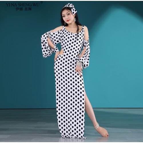 Belly Dance Dress New Wave Point Strapless Split Skirt Performance Dress Oriental Dance Dress Wave Dot Robe Performance Dress