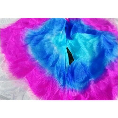 100% Real Silk Veil Belly Dance Hand Scarf Shawl Half Round Gradient India Dance Accessory 2.5*1.14M Blue Pink Free Shipping