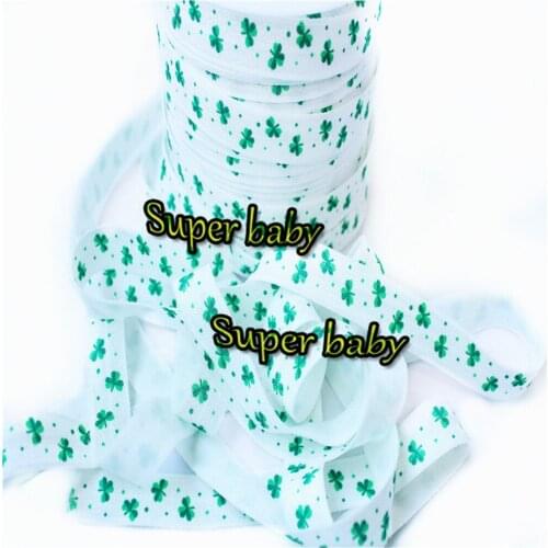 Printed headband FOE Fold Over Elastic Headbands clover shamrock WITH green dot FOE 50yards/lot