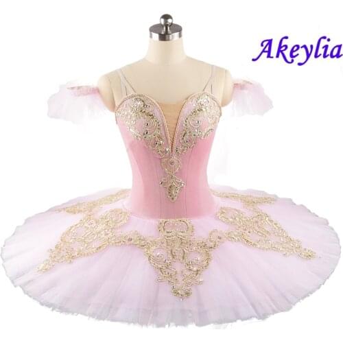 Professional Tutu Ballet Pink gold Girls Classical Ballet Performance Tutu Pancake Competition Sugar Plum Fairy for Adult