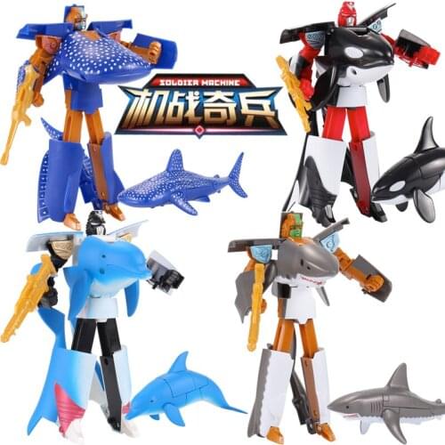 Transformation Sea Life Robot Toys Killer Whale Dolphin Great White Shark Deformation Plastic Boys Children Toys Action Figure