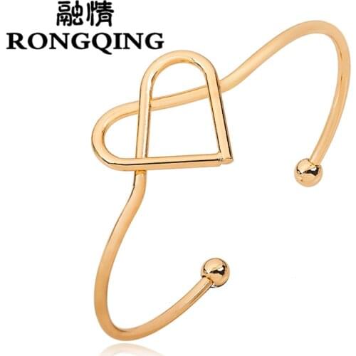 RONGQING 12pcs/lot 2018 Knot Heart Bangle Bracelet Punk Rock Vintage LOVE Adjustable Bangles For Women
