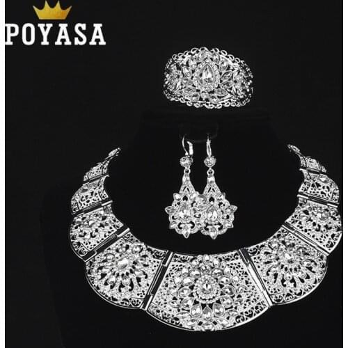 Luxury Wedding Jewelry Set Colorful Crystal Necklace For Women Arabic Muslim Costume Jewelries