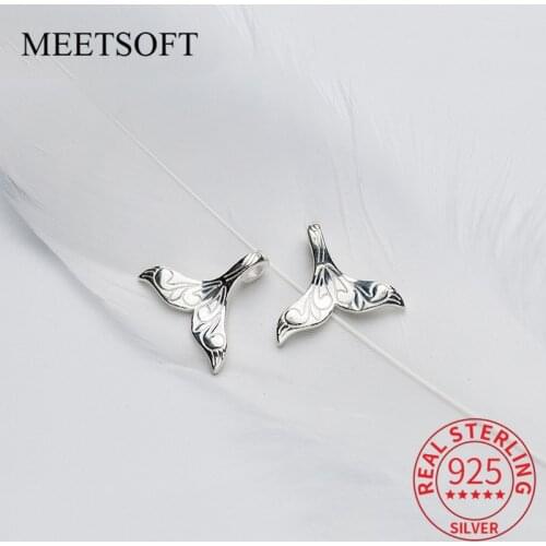 MEETSOFT Craved Fish Tail Marine Life Charms DIY 925 Sterling Silver Necklace Making Finding Handmade Jewelry Accessories