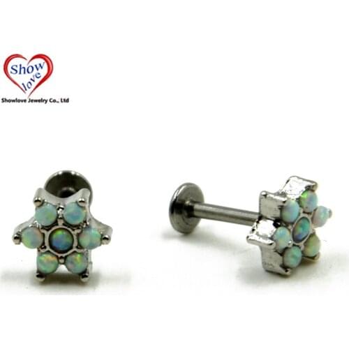 Showlove-1pcs 16G Flower Opal Gem Labret Monroe Lip Tragus Studs Piercing Body Jewelry