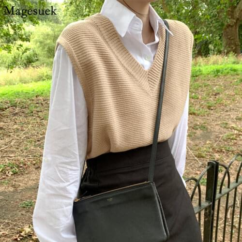 Spring Autumn Loose Sweater Womens Vest Knitted Vest V-Neck Joker Knitted Vest Womens Vests Winter Outerwear Plus Size 10974