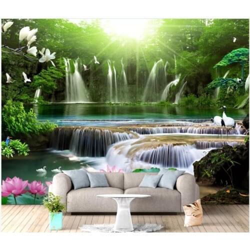 WDBH Custom photo mural 3d wallpaper Mountain forest waterfall lake scenery home decor 3d wall murals wallpaper for living room