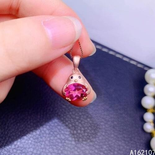 Fine Jewelry 925 Pure Silver Inlaid Natural Pink Topaz Girl Luxury Fashion Bird Chinese Style Gem Pendant Necklace Support Detec