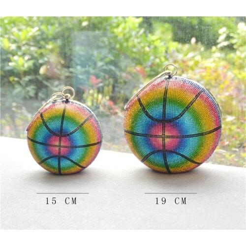 Fashion Diamond Evening Handbag Rainbow Rhinestone Luxury Crystal Bling Basketball Purse for Ladies Rhinestone Woman Clutch