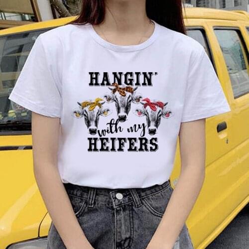 Woman tshirts Funny Cows Printed Women Cartoon Short Sleeves Women Shirt Cute Female top shirt Kawaii Tees Fashion Clothing