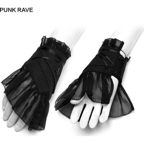 PUNK RAVE Womens Gothic Abstinence Crossover Strap Fingerless Gloves Gorgeous Novelty Elegant Prom Party Gloves