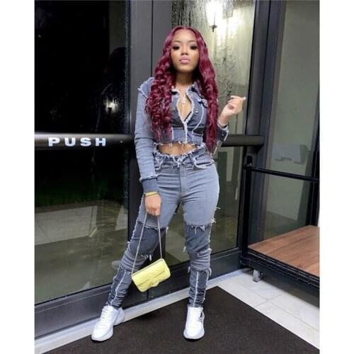 2020 New Women Jeans High Waist Ripped Destroyed Pants Demin Patchwork Bodycon Tassels Bodycon Slim Pencil Jeans Club