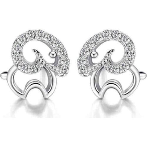 S925 Silver Earring Crystal Sparkling Sheep Stud Earring For Women Wedding Gift Lady Girl Fashion Zircon Jewelry